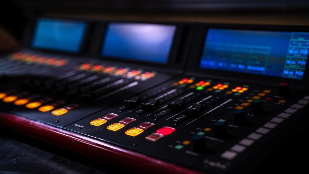 Modern radio studio with professional microphones and mixing console