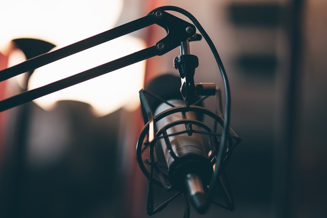 Podcast recording session with microphone and headphones